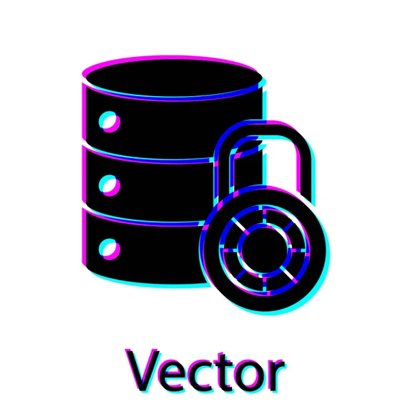 Seguridad Del Servidor Negro Con Icono Candado Cerrado Aislado Sobre — Vector de stock