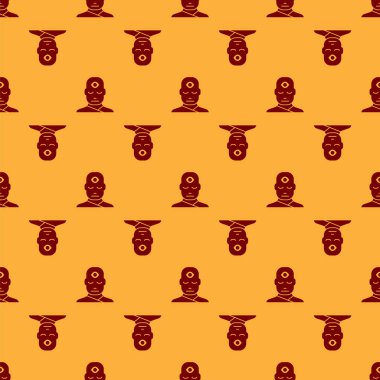 Üçüncü göz ikonuna sahip kırmızı adam kahverengi arka planda iz bırakmış. Meditasyon konsepti, enerji vizyonu, aura. Vektör İllüstrasyonu