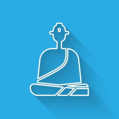 Uzun gölgeli, meditasyon ikonunda oturan beyaz çizgili Budist keşiş. Vektör İllüstrasyonu