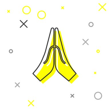 Gri çizgi Eller dua pozisyonunda beyaz arka planda izole edilmiş ikon. Tanrı 'ya inanç ve umutla dua edin. Vektör İllüstrasyonu