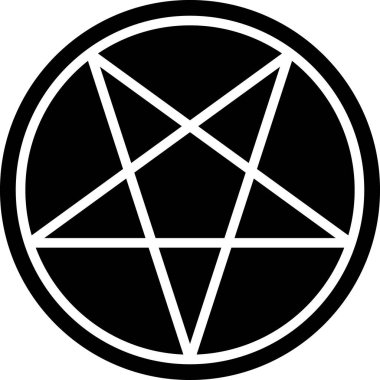 Beyaz arkaplanda izole edilmiş bir daire simgesinde siyah pentagram. Sihirli okült yıldız sembolü. Vektör İllüstrasyonu