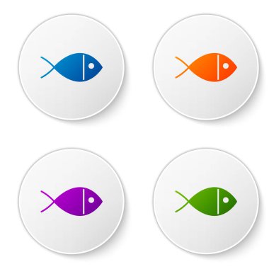 Beyaz arkaplanda izole edilmiş Hristiyan balık sembolü. İsa 'nın balık sembolü. Simgeleri daire düğmelerine ayır. Vektör İllüstrasyonu