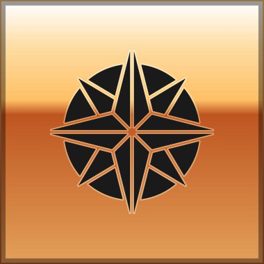 Siyah Rüzgar altın arka plan üzerinde izole gül simgesi. Seyahat için pusula simgesi. Navigasyon tasarımı. Vektör İllüstrasyonu