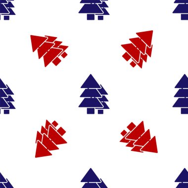 Mavi ve kırmızı ağaç simgesi beyaz arkaplanda izole edilmiş kusursuz desen. Orman sembolü. Vektör İllüstrasyonu