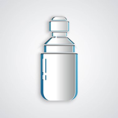 Kağıt kesiği Tıbbi marihuana veya kenevir yaprağı zeytinyağı damlası ikonu gri arka planda izole edilmiş. Esrar özütü. Kenevir sembolü. Kağıt sanatı tarzı. Vektör İllüstrasyonu