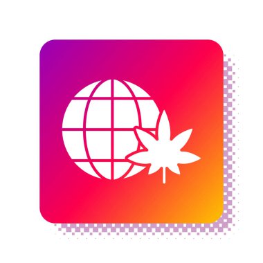 Beyaz Esrarı yasallaştırır veya kenevir küresi sembolü beyaz arka planda izole edilir. Kenevir sembolü. Kare renk düğmesi. Vektör İllüstrasyonu