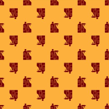 Çamaşır deterjanı, çamaşır suyu, bulaşık deterjanı ya da kahverengi arka planda izole edilmiş başka bir temizlik malzemesi ikonu için kırmızı plastik şişeler. Vektör İllüstrasyonu