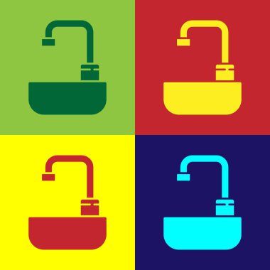 Su musluğu ikonuna sahip Pop Art Lavabosu renk arkaplanda izole edilmiş. Vektör İllüstrasyonu