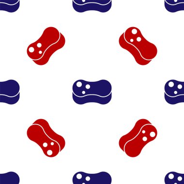 Mavi ve kırmızı Sünger simgesi beyaz arkaplanda izole edilmiş. Bulaşık yıkamak için bir tutam Bast. Temizlik hizmeti konsepti. Vektör İllüstrasyonu