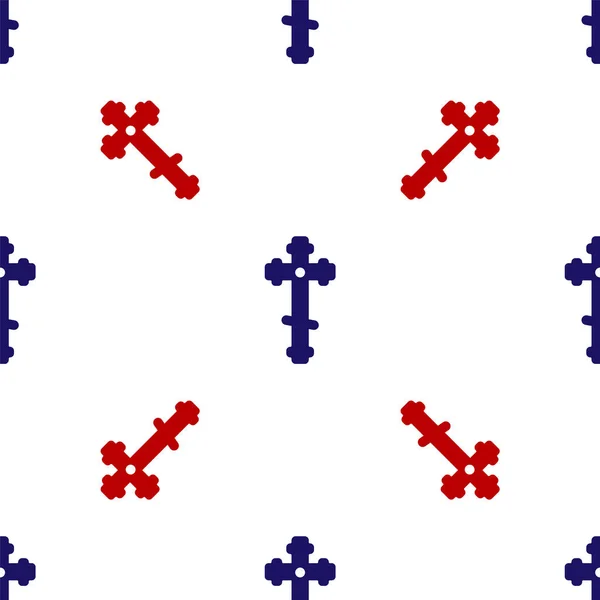 Niebiesko Czerwona Ikona Krzyża Chrześcijańskiego Odizolowana Płynny Wzór Białym Tle — Wektor stockowy
