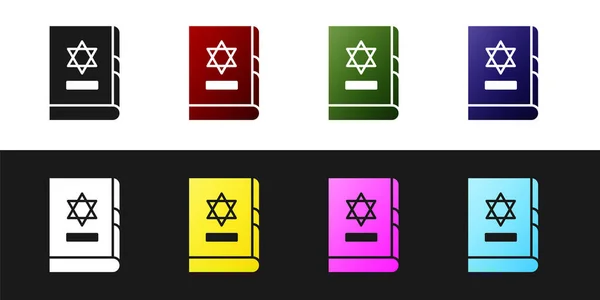 Set Jewish Torah Book Icon Isolated Black White Background Cover — Stock Vector