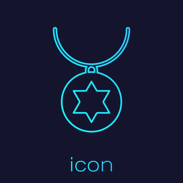 Бірюзова Лінія Зоря Давида Ланцюговому Іконі Ізольована Синьому Тлі Єврейська — стоковий вектор