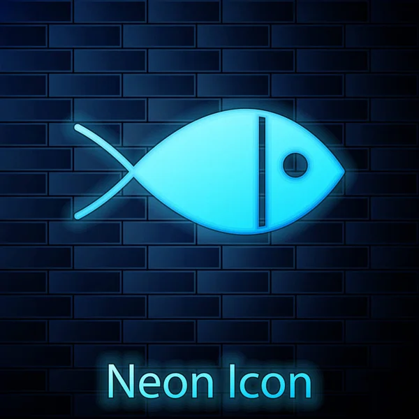 Parlayan Neon Rengi Balık Sembolü Tuğla Duvar Arkasında Izole Edilmiş — Stok Vektör
