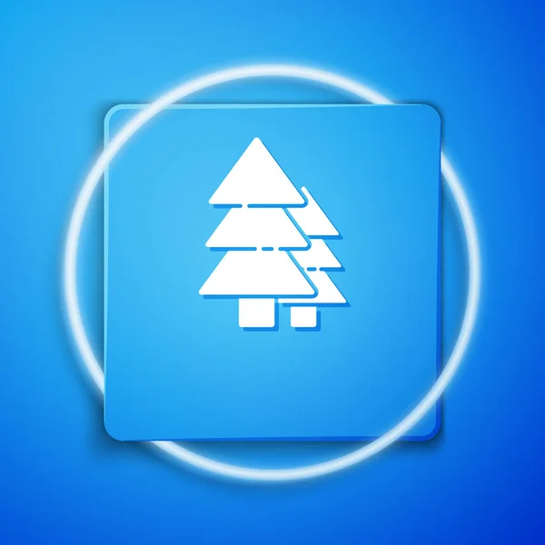 White Tree Icon Isolated Blue Background Forest Symbol Blue Square — Stock Vector