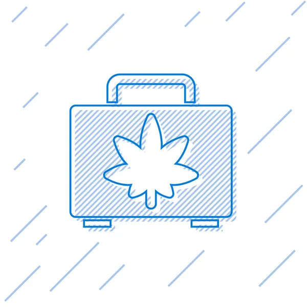 Blue Line Shopping Box Medical Marijuana Cannabis Leaf Icon Isolated — Stock Vector