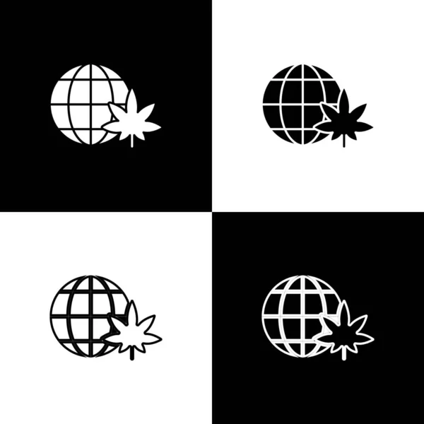 Set Legalize Marijuana Cannabis Globe Symbol Icon Isolated Black White — Stock Vector