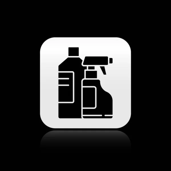 Czarne Plastikowe Butelki Detergentów Piorących Wybielaczy Płynu Zmywania Naczyń Lub — Wektor stockowy