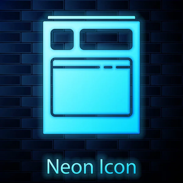 Brillante Neón Cocina Lavavajillas Icono Máquina Aislado Fondo Pared Ladrillo — Vector de stock