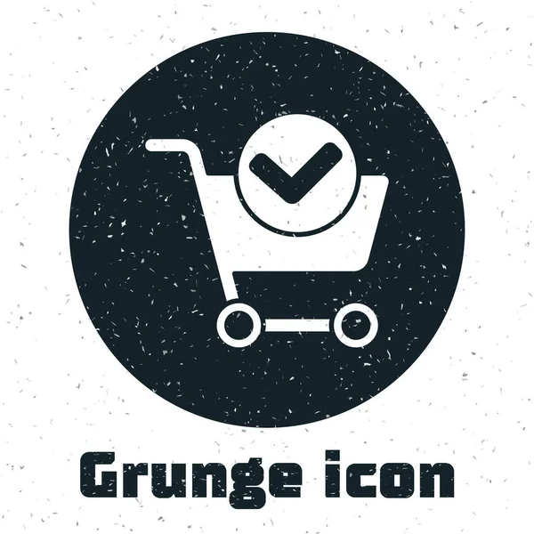 Grunge Shopping Cart Check Mark Icon Isolated White Background Supermarket — Stock Vector