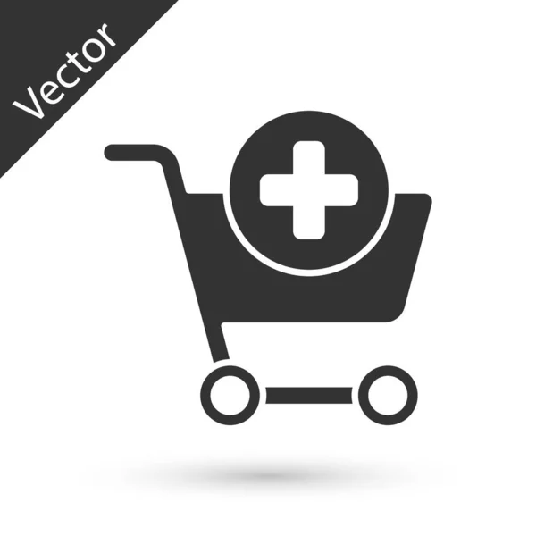 Grey Adicionar Ícone Carrinho Compras Isolado Fundo Branco Conceito Compra — Vetor de Stock