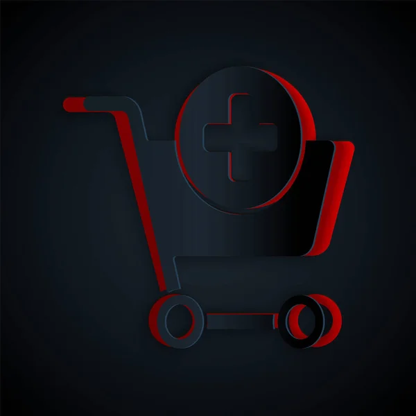 Papírvágás Add Shopping Cart Ikon Elszigetelt Fekete Háttér Online Vásárlási — Stock Vector