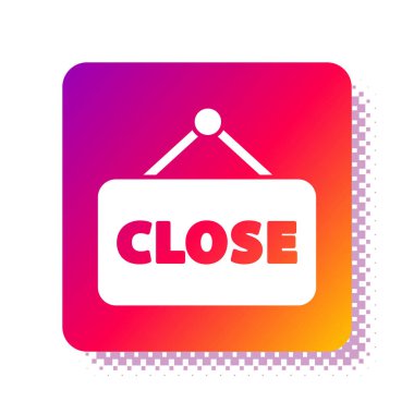 Beyaz arkaplanda izole edilmiş metin kapatılmış simgesi olan beyaz asma işareti. Kafe ya da restoran için iş teması. Kare renk düğmesi. Vektör İllüstrasyonu