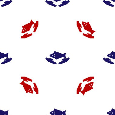 Mavi ve kırmızı balık bakım ikonu beyaz arka planda izole edilmiş pürüzsüz desen. Vektör İllüstrasyonu