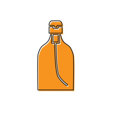 Beyaz zemin üzerinde izole edilmiş şeker ikonu olan turuncu bir şişe antibakteriyel sabun. Dezenfeksiyon, hijyen, cilt bakımı. Vektör İllüstrasyonu