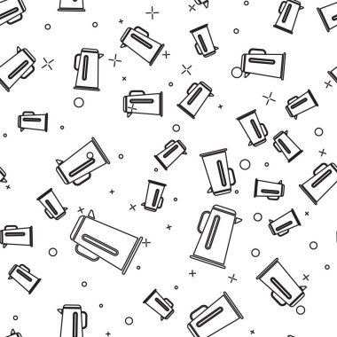 Siyah çizgi Kettle, beyaz arka planda ikon izole edilmiş, pürüzsüz desen. Çaydanlık ikonu. Vektör İllüstrasyonu