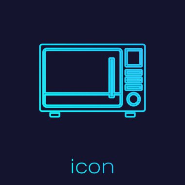 Turkuaz hat mikrodalga fırın ikonu mavi arka planda izole edildi. Ev aletleri simgesi. Vektör İllüstrasyonu