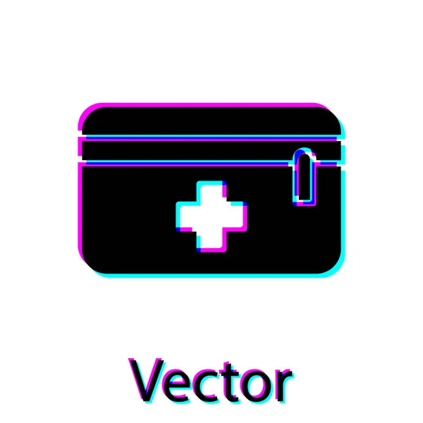 Černá Ikona Lékárničky Izolované Bílém Pozadí Krabice Křížem Lékařské Vybavení — Stockový vektor