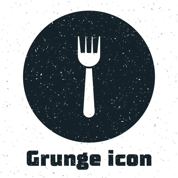 Grunge Πλαστικό Πιρούνι Μιας Χρήσης Εικονίδιο Απομονώνονται Λευκό Φόντο Μονόχρωμη — Διανυσματικό Αρχείο