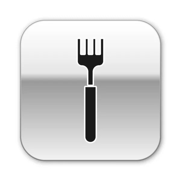 Ikona Black Fork Odizolowana Białym Tle Symbol Sztućców Srebrny Przycisk — Wektor stockowy