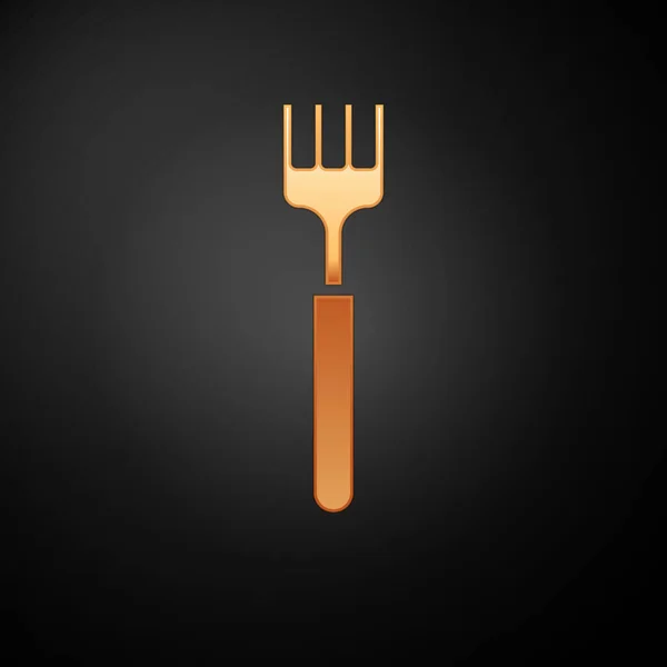 Gold Fork Icon Isolated Black Background Cutlery Symbol Vector Illustration — Stock Vector