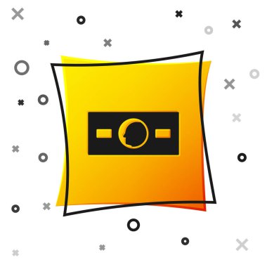 Siyah kağıt para para ikonu beyaz arka planda izole. Para desteleri. Para birimi. Sarı kare düğme. Vektör İllüstrasyonu