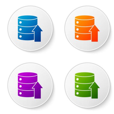 Renk Sunucusu, Data, Web sunucu simgesi beyaz arkaplanda izole edildi. Simgeleri daire düğmelerine ayır. Vektör İllüstrasyonu