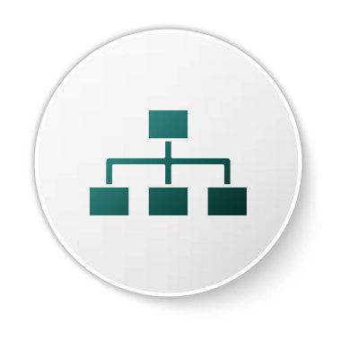 Yeşil İş hiyerarşisi organogram grafiksel bilgi ikonu beyaz arkaplanda izole edildi. Kurumsal yapı elementleri. Beyaz daire düğmesi. Vektör İllüstrasyonu