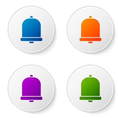 Renkli Kilise çan simgesi beyaz arkaplanda izole edildi. Alarm sembolü, servis zili, el zili işareti, uyarı sembolü. Simgeleri daire düğmelerine ayır. Vektör İllüstrasyonu