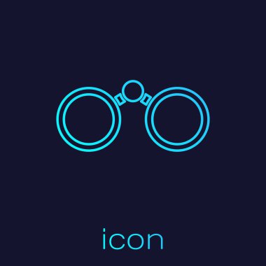 Turkuaz çizgi Dürbün simgesi mavi arkaplanda izole edildi. Yazılım işareti bul. Casus ekipman sembolü. Vektör İllüstrasyonu