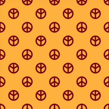 Kızıl Barış simgesi kahverengi arka planda pürüzsüz desen izole etti. Hippi barış sembolü. Vektör İllüstrasyonu
