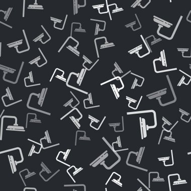 Su damlaları akan gri duş başlığı siyah arka planda izole edilmiş bir ikon. Vektör İllüstrasyonu