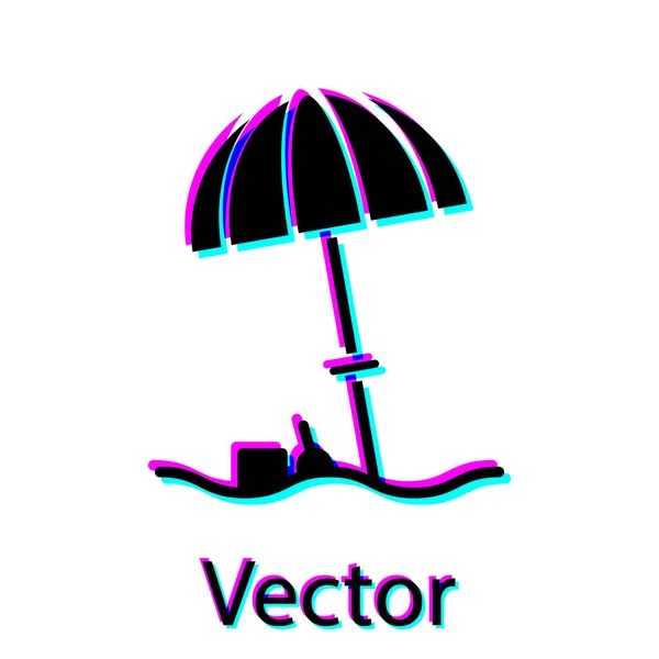 Black Sun ochranný deštník pro plážové ikony izolované na bílém pozadí. Velký slunečník pro venkovní prostor. Plážový deštník. Vektorová ilustrace — Stockový vektor