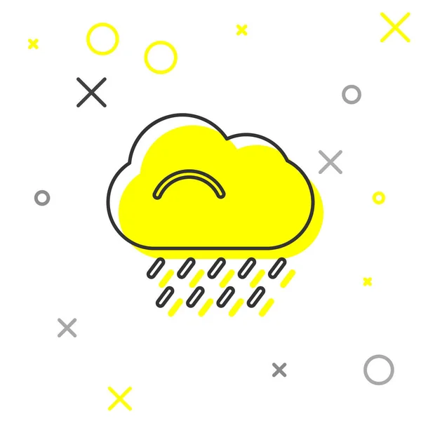 Linha cinza Nuvem com ícone de chuva isolado no fundo branco. Precipitação de nuvens de chuva com gotas de chuva. Ilustração vetorial —  Vetores de Stock