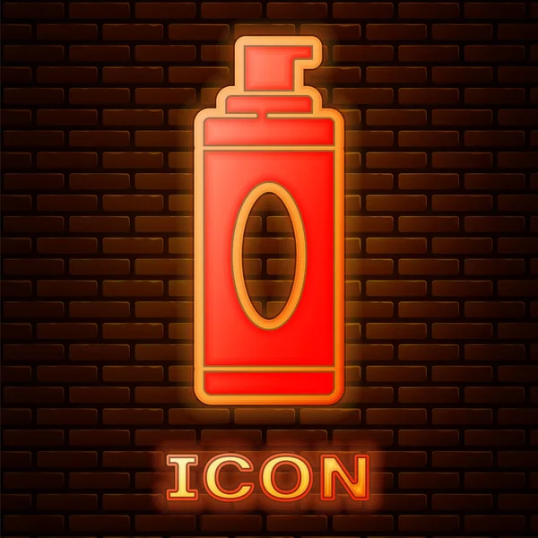 Parlayan neon traş köpüğü ikonu, tuğla duvar arka planında izole edilmiş. Tıraş köpüğü. Vektör İllüstrasyonu