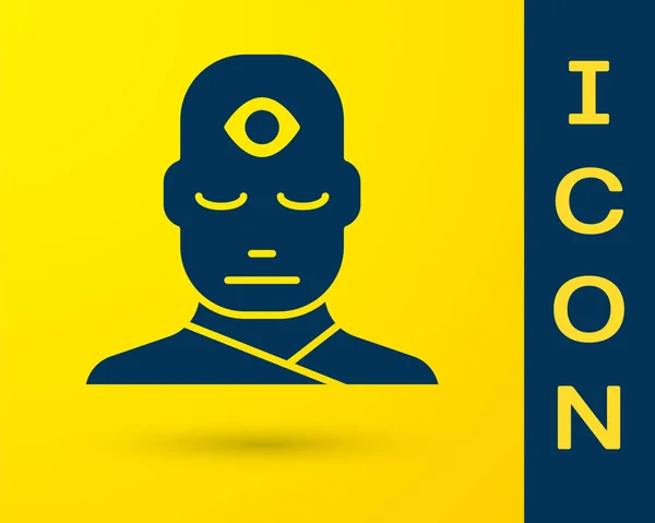 Синий Человек с иконой третьего глаза на желтом фоне. Концепция медитации, видения энергии, ауры. Векторная миграция — стоковый вектор
