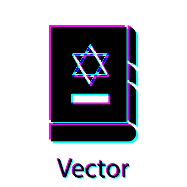 Черная икона еврейской Торы выделена на белом фоне. На обложке Библии изображена Звезда Давида. Векторная миграция — стоковый вектор