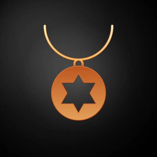 Gold Star of David halsband på kedja ikon isolerad på svart bakgrund. Judisk religion. Israels symbol. Smycken och tillbehör. Vektor Illustration — Stock vektor