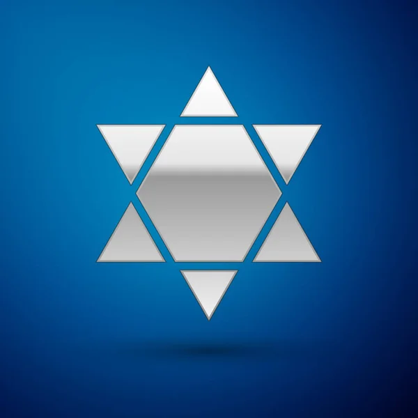 Ikon Bintang Perak Daud terisolasi dengan latar belakang biru. Simbol agama Yahudi. Simbol Israel. Ilustrasi Vektor - Stok Vektor