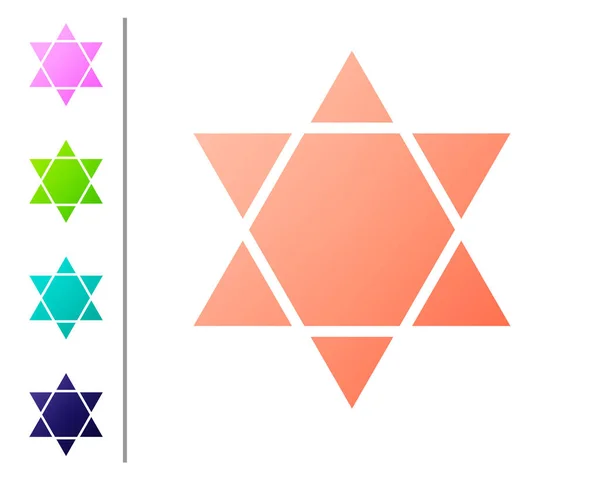 데이비드의 코랄 스타 아이콘은 흰색 배경에서 분리되었다. 유대 종교의 상징. 이스라엘의 상징. 색 아이콘을 설정 합니다. 사기적 인 예 — 스톡 벡터