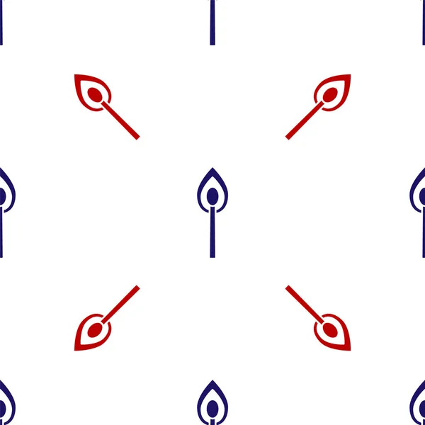 Bleu et rouge allumette brûlante avec icône de feu isolé motif sans couture sur fond blanc. Match avec le feu. Signe des allumettes. Illustration vectorielle — Image vectorielle